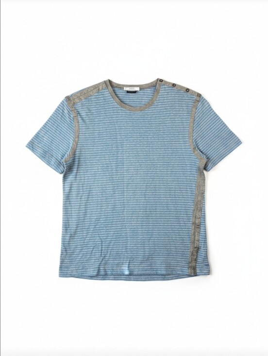 Versace Collection Other - Versace Collection Men's Gray & Blue Striped T-Shirt Shoulder Button Detail